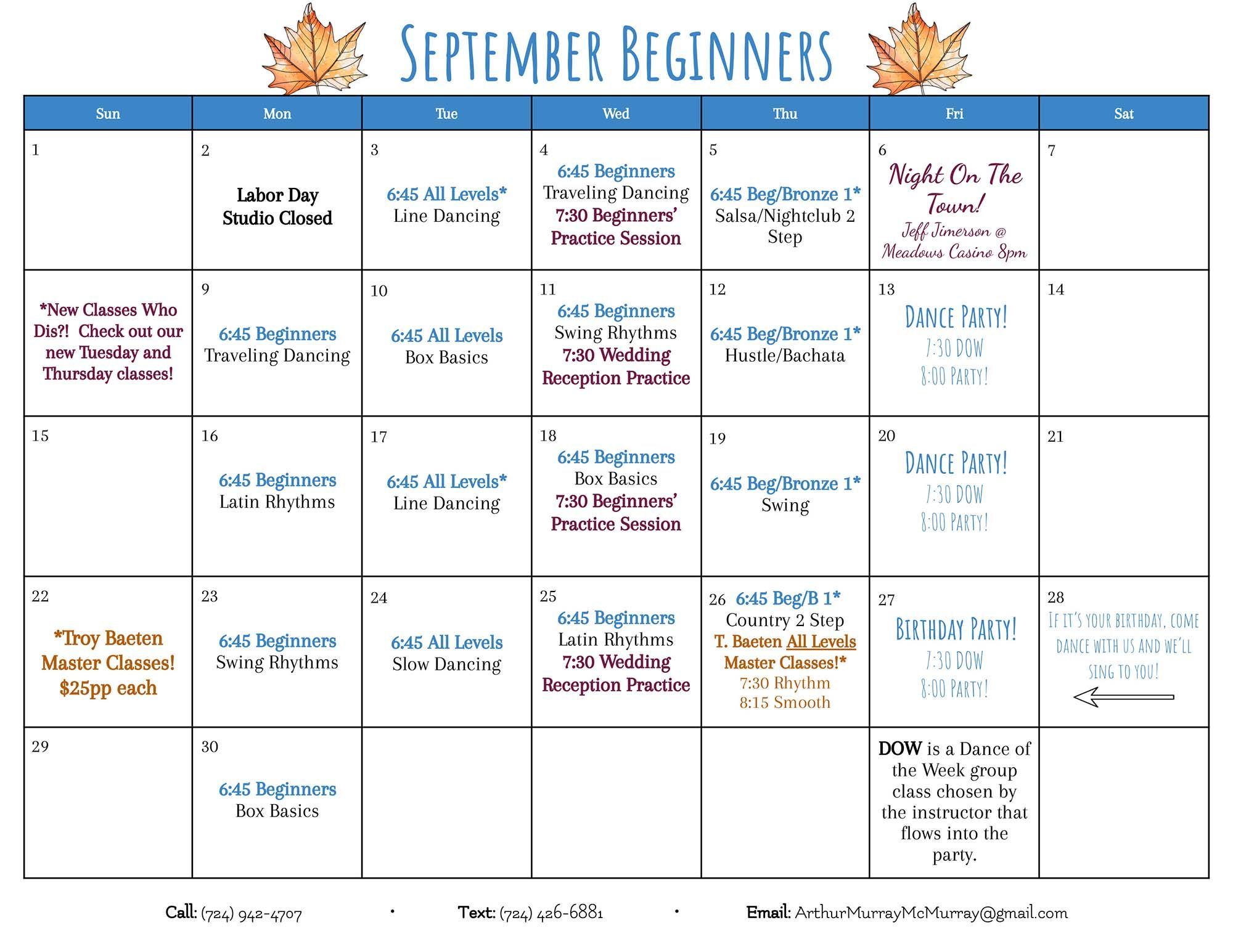 2024 September Beginners Calendar