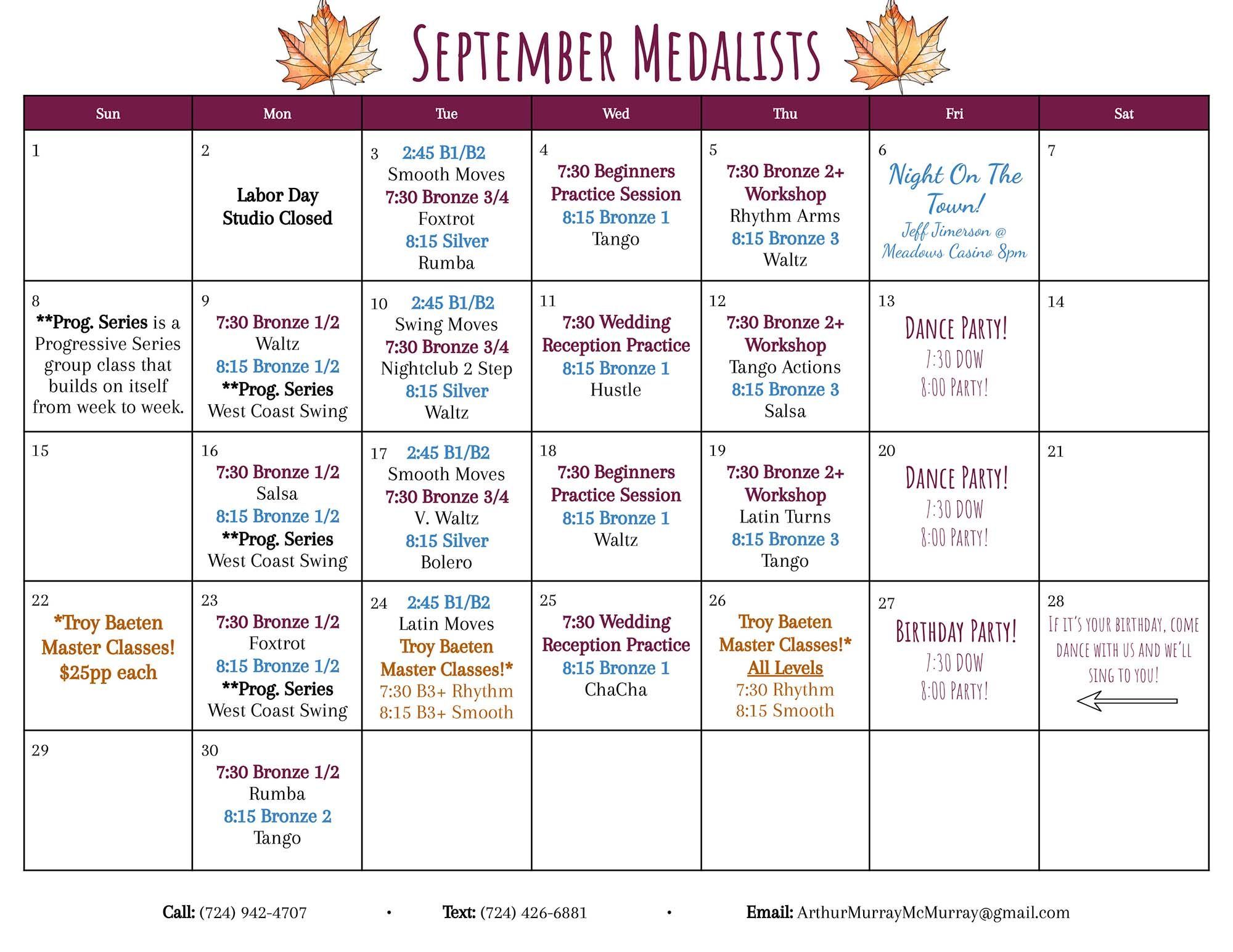 2024 September Medalist Calendar