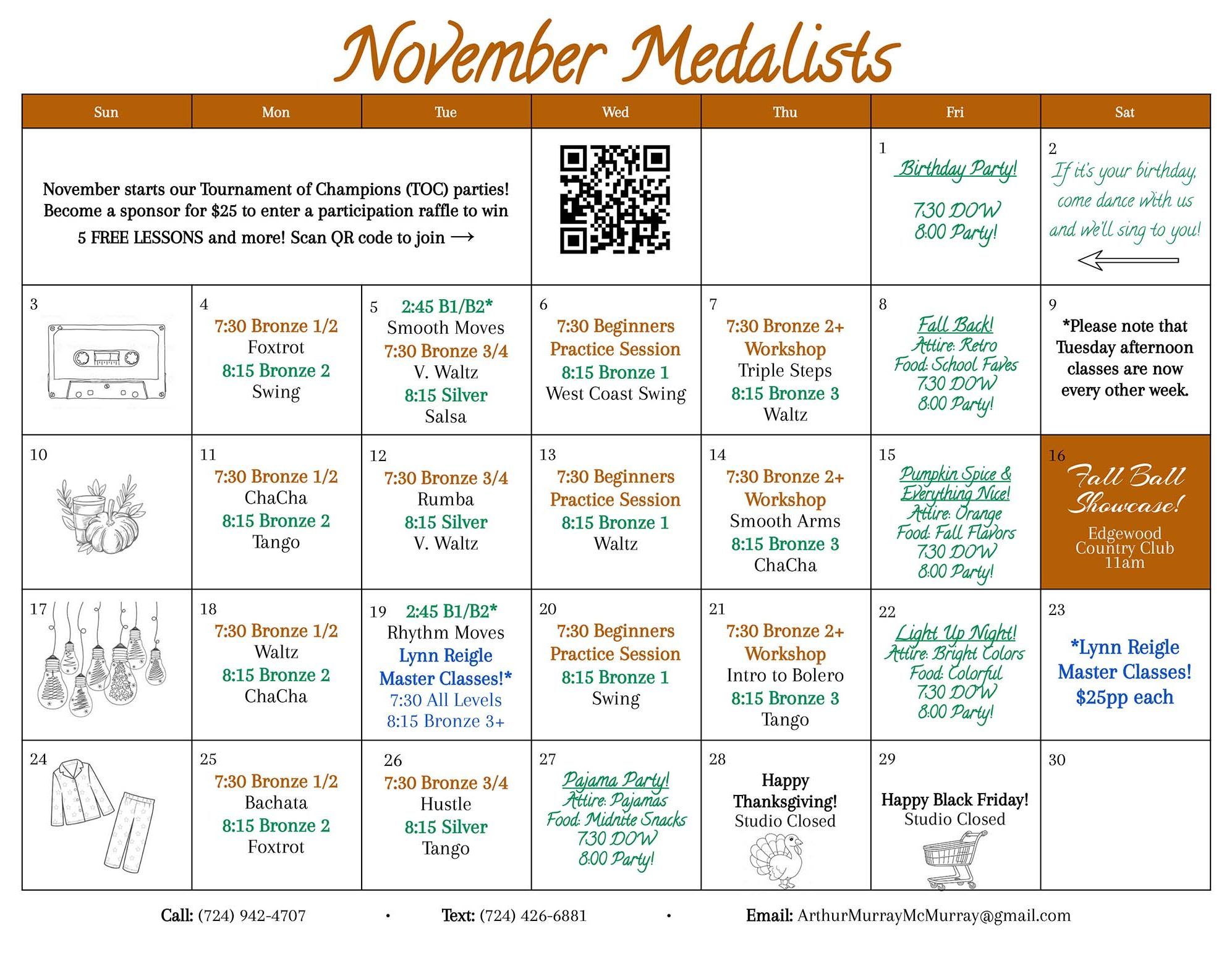 Arthur Murray McMurray 2024 November Medalist Calendar