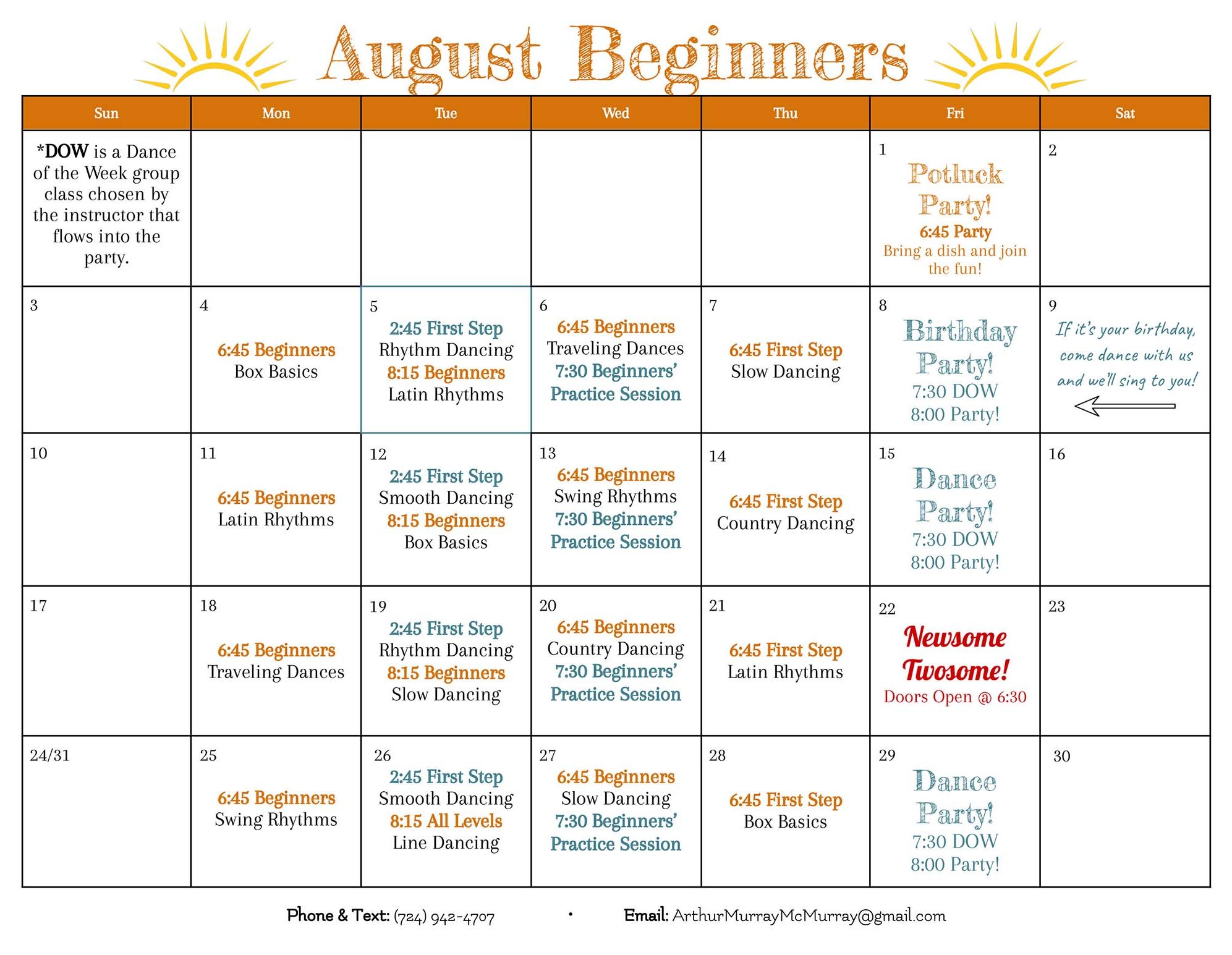 2025 August Beginners Calendar