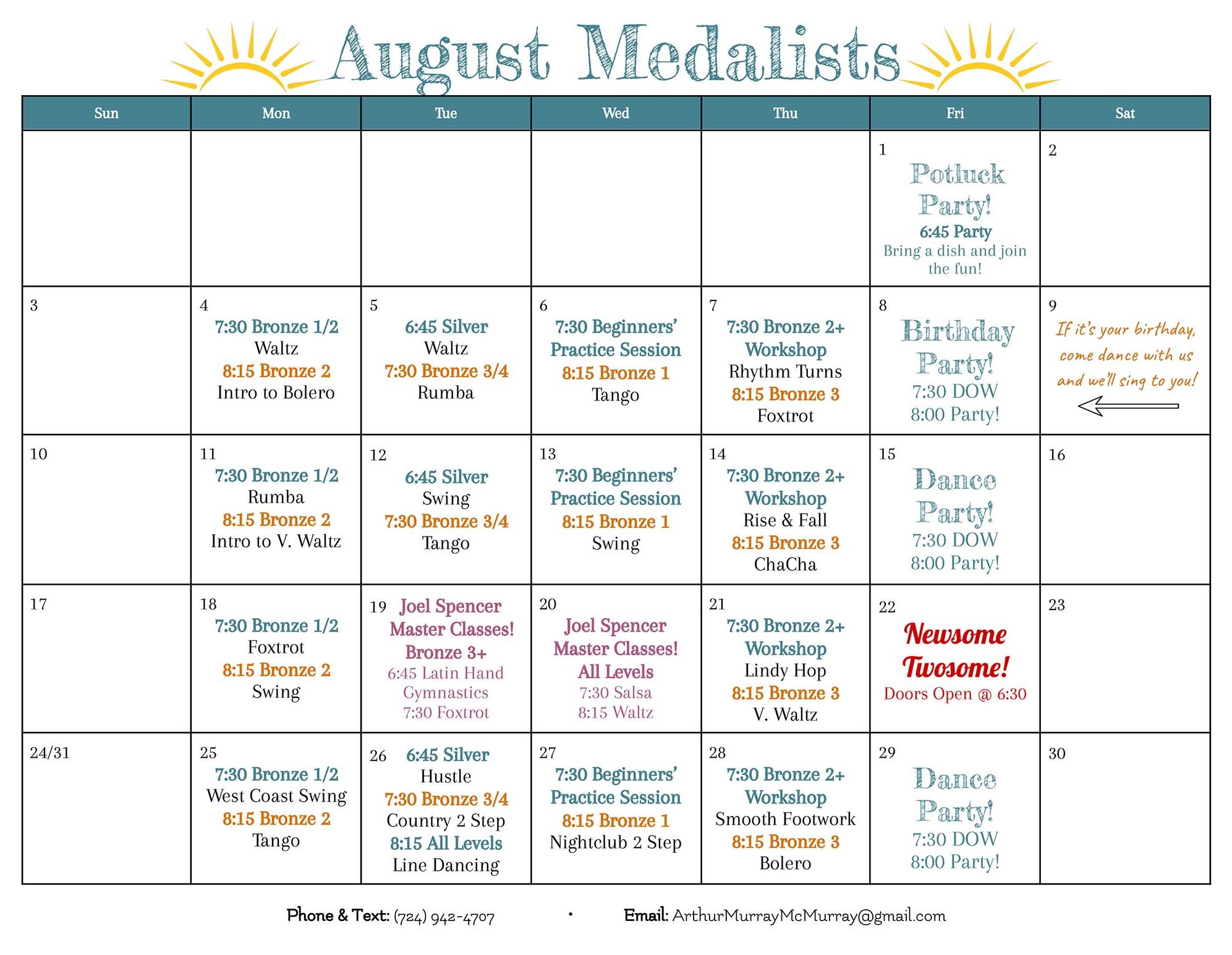 2025 August Medalist Calendar
