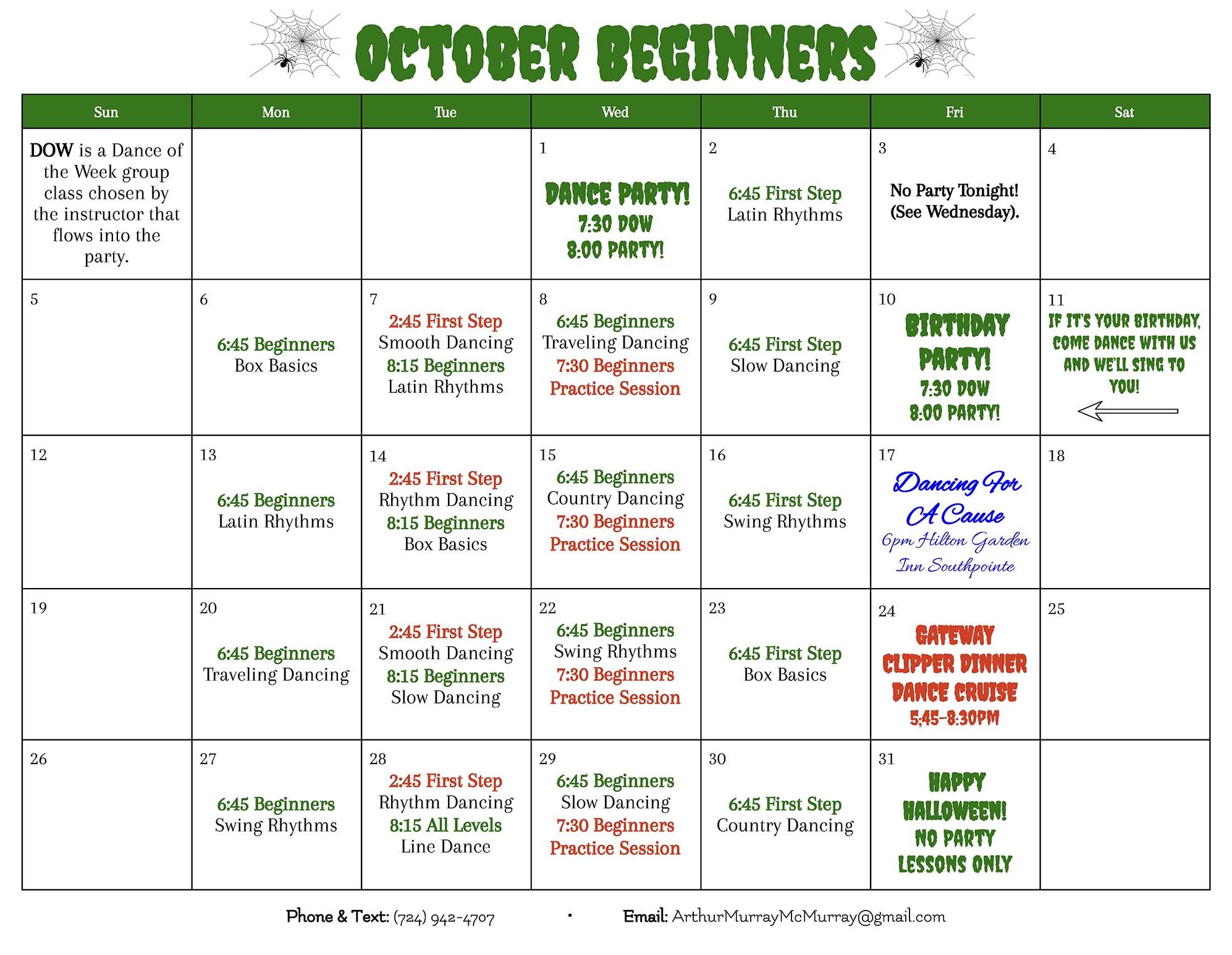 2025 October Beginner Calendar