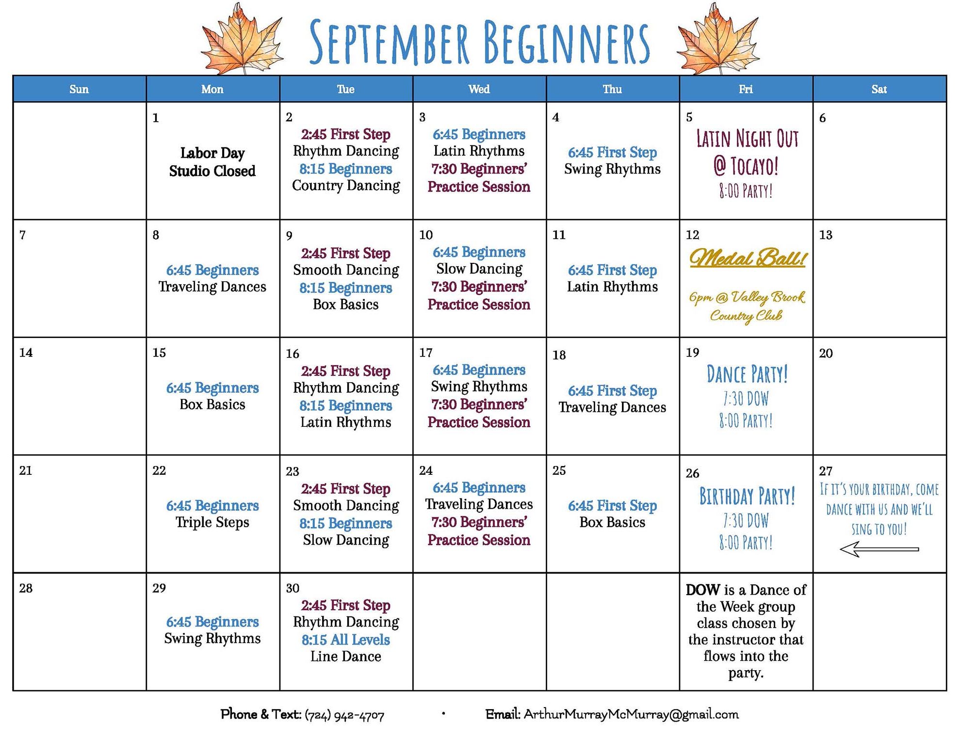 2025 September Beginners Calendar