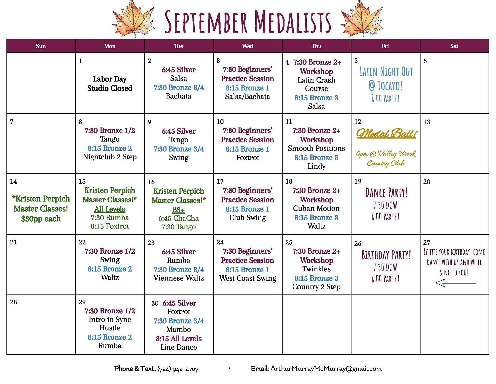 2025 September Medalist Calendar