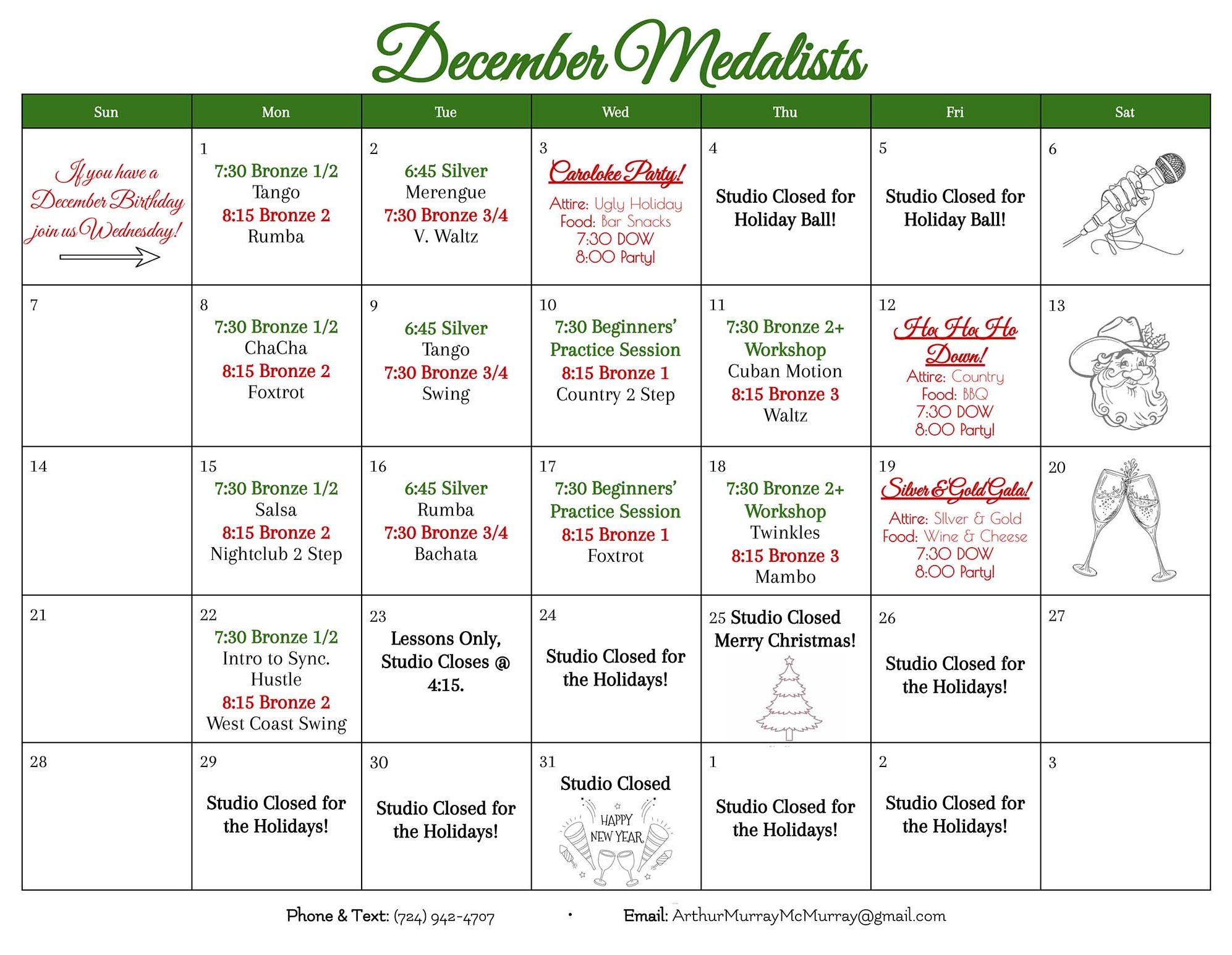 2025 December Medalist Calendar