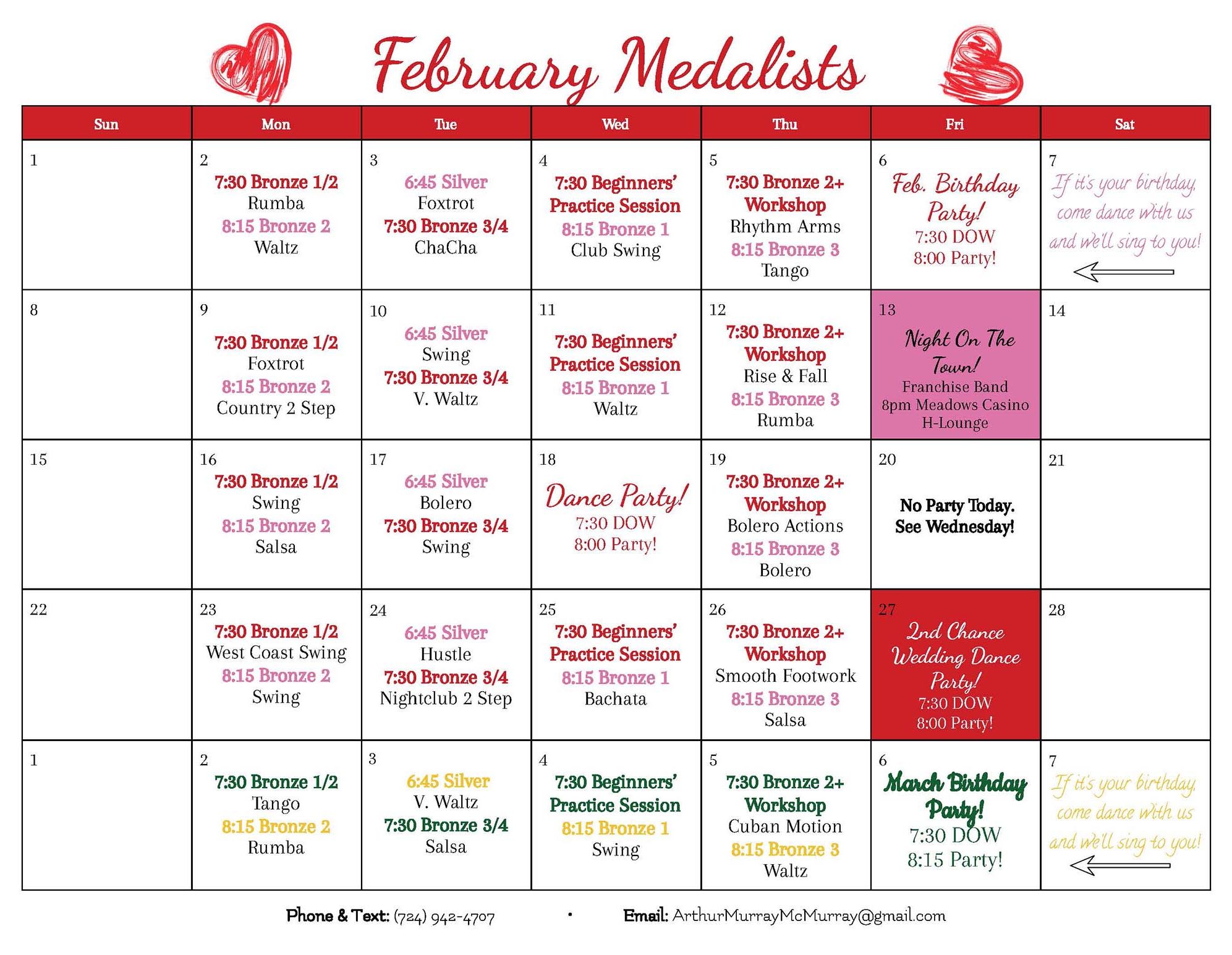 2026 February Medalist Calendar
