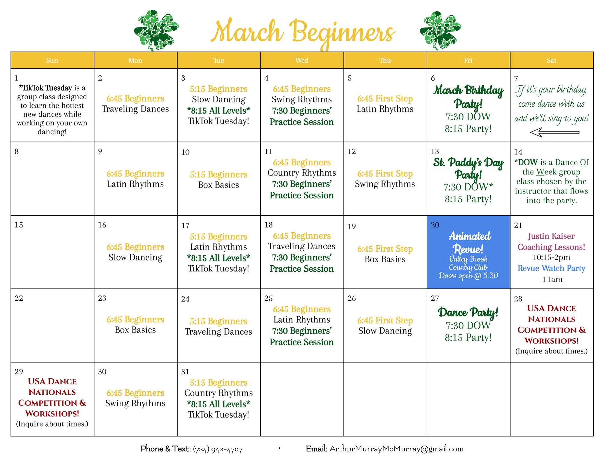 2026 March Beginners Calendar