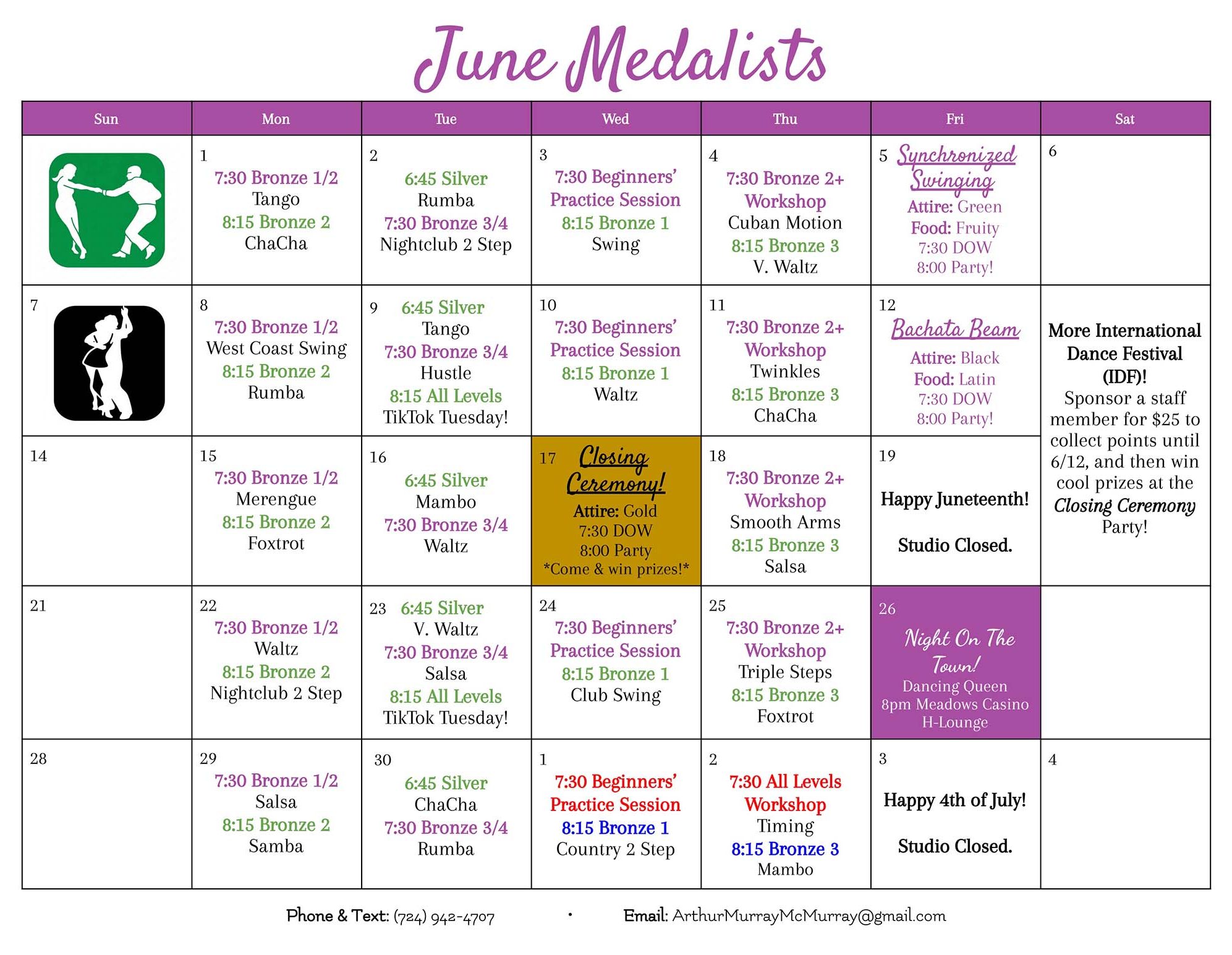 2026 June Medalist Calendar