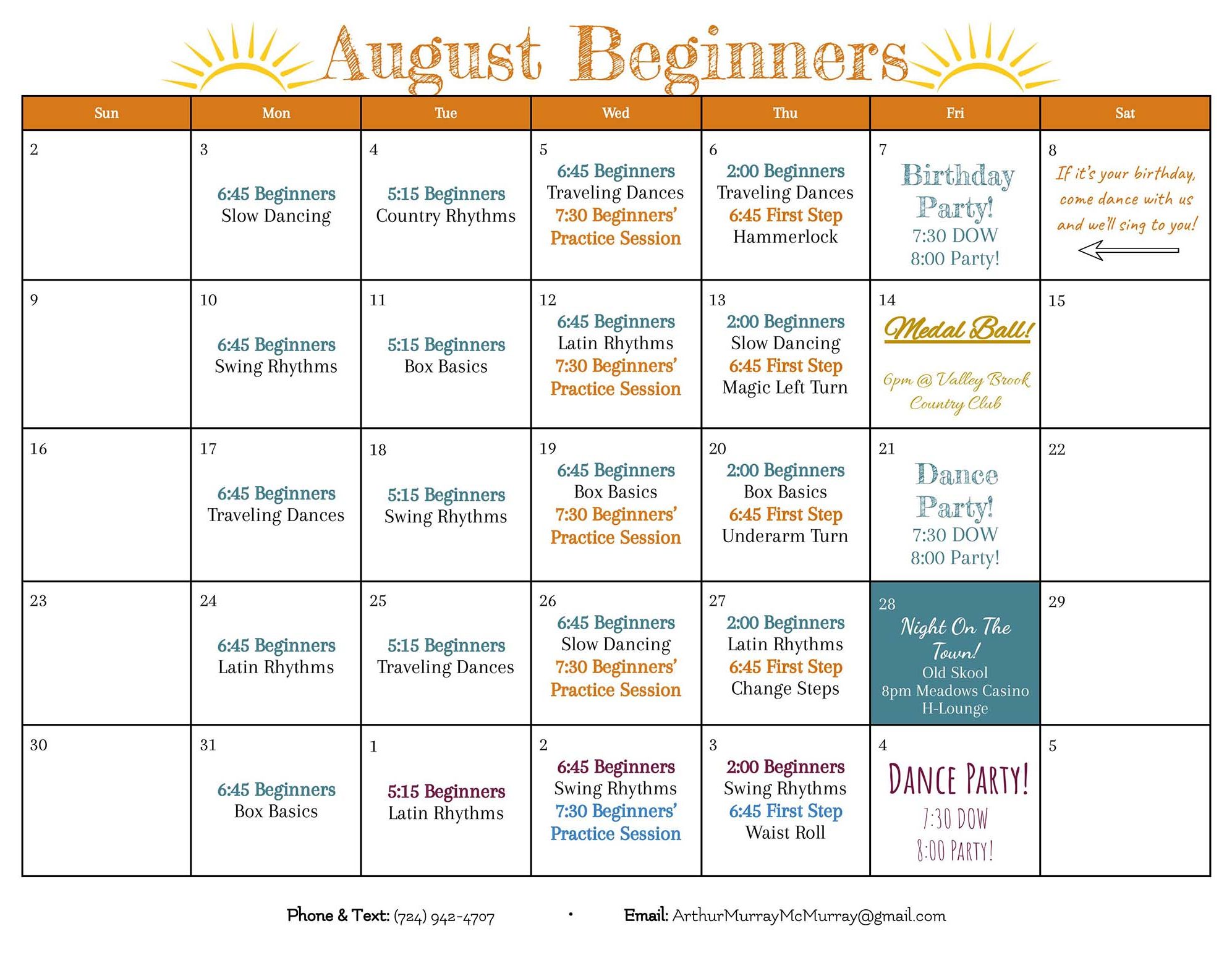 2026 August Beginner Calendar
