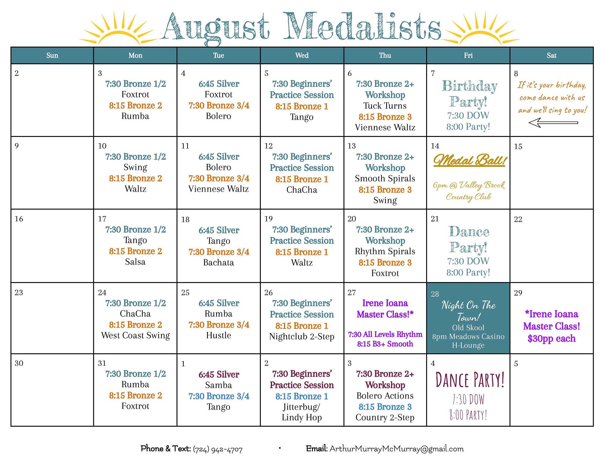 2026 August Medalist Calendar