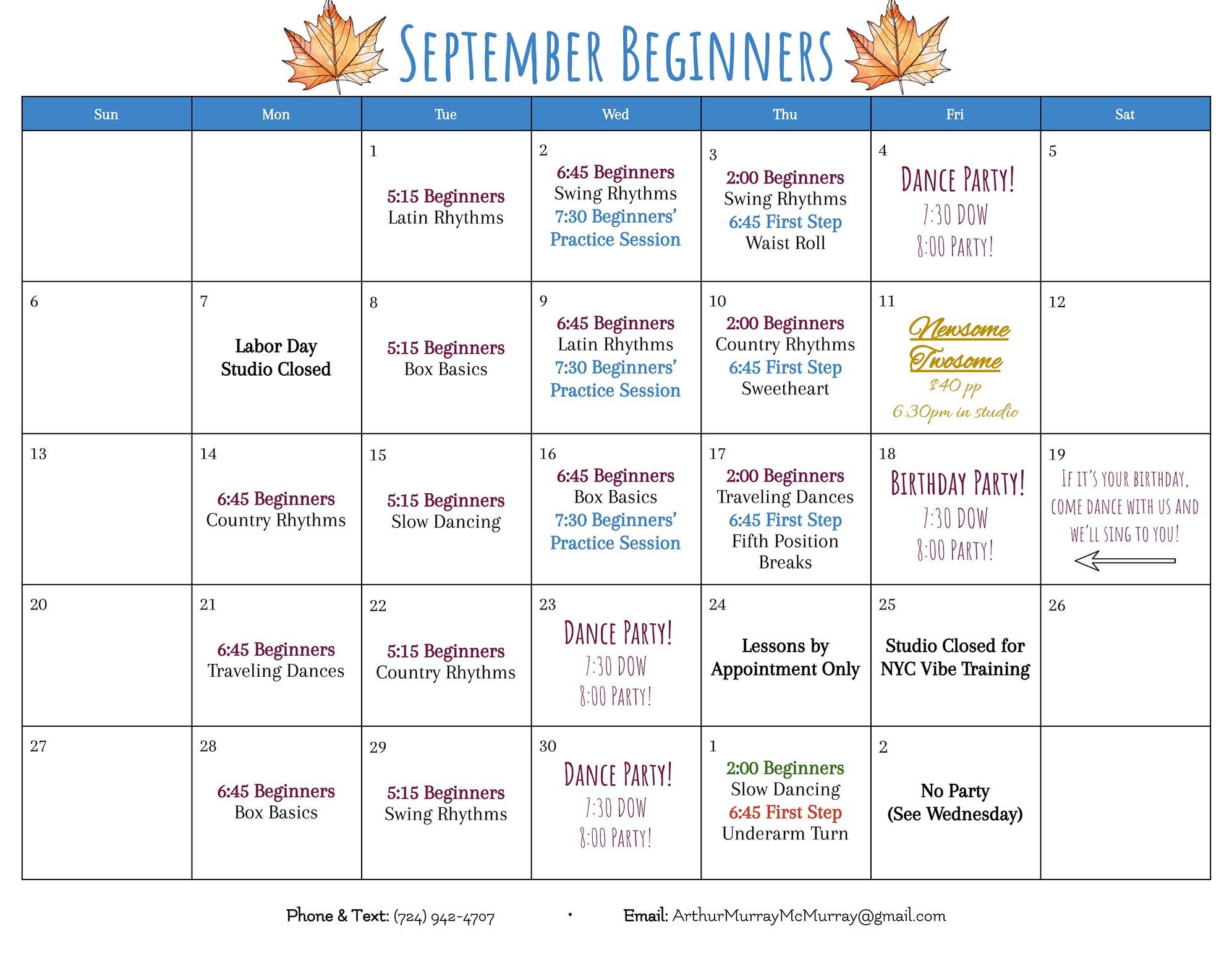 2026 September Beginner Calendar