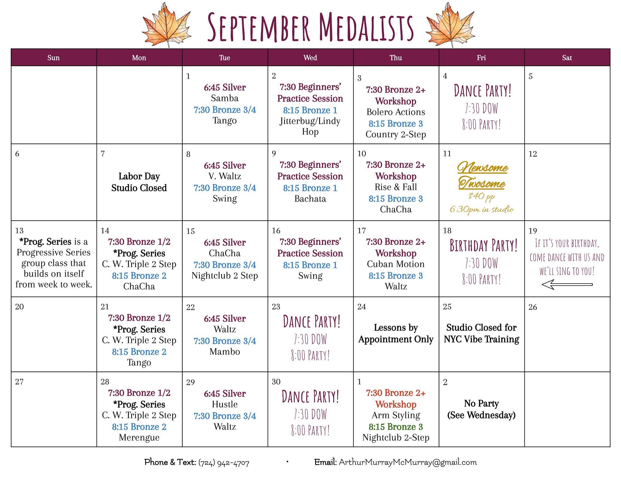 2026 September Medalist Calendar
